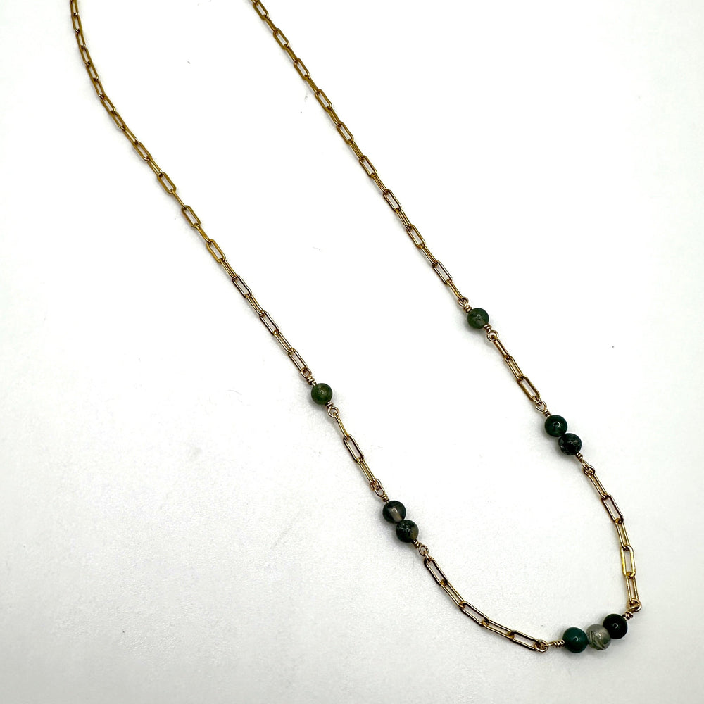 Necklace Moss Agate & Gold Paperclip Necklace The forEVER Jewelry