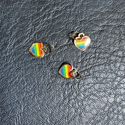 14k Yellow Gold Rainbow Heart Pride Charm with Enamel Inlay
