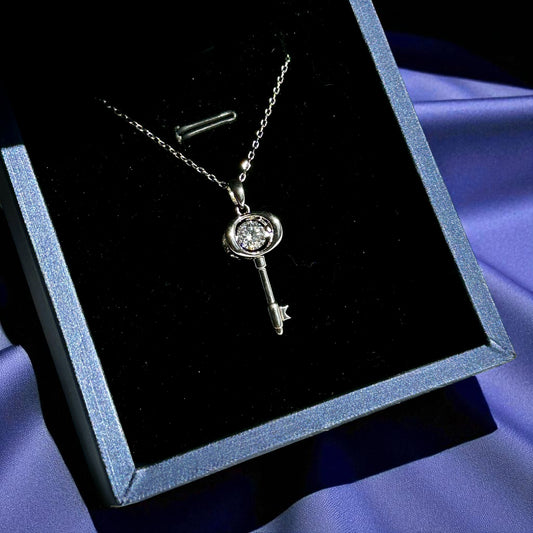 Dancing Diamond 'Key to My Heart' Sterling Silver Moissanite Pendant